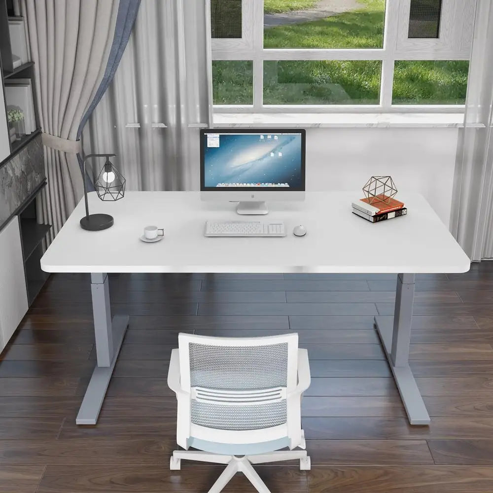 120cm Standing Desk Height Adjustable Sit White Stand Motorised Dual Motors Frame White Top - Furniture > Office
