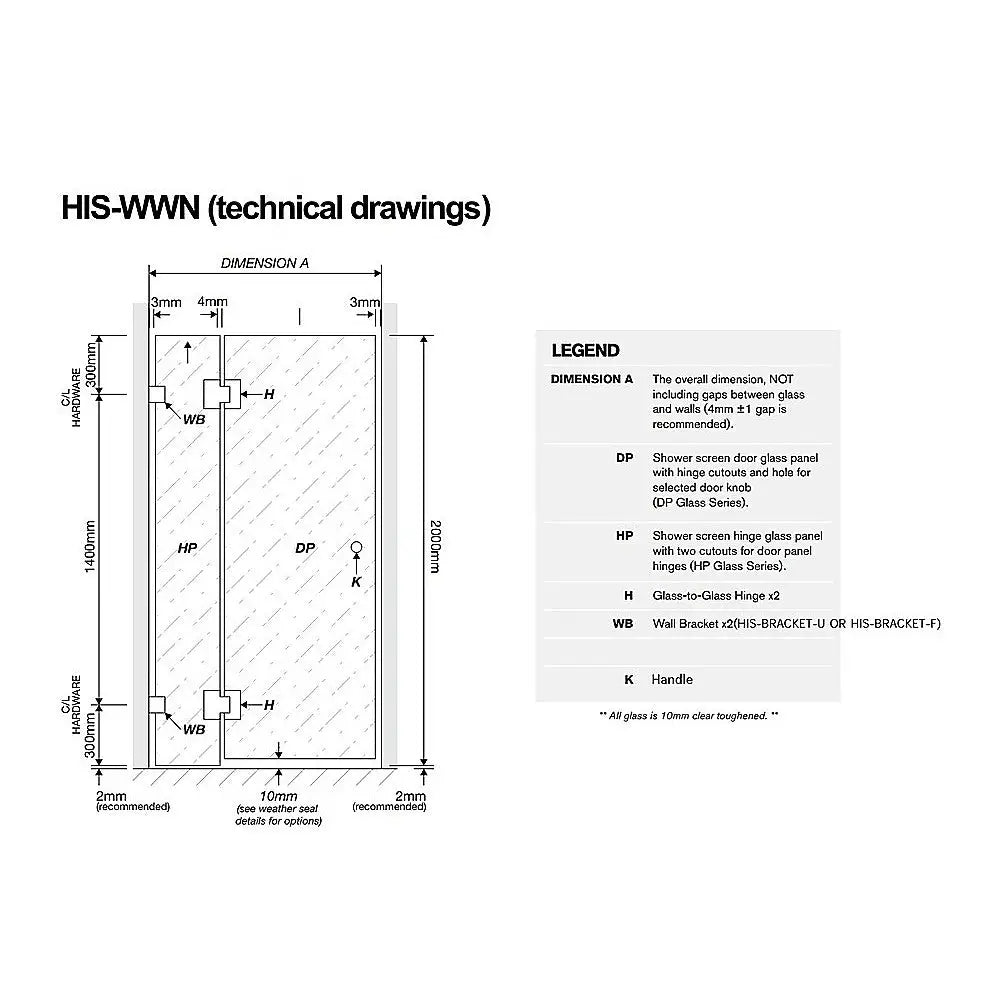 120cm Wall to Wall Frameless Shower Screen with Chrome Brackets and SS Hinges - Furniture > Bathroom > Shower Heads &