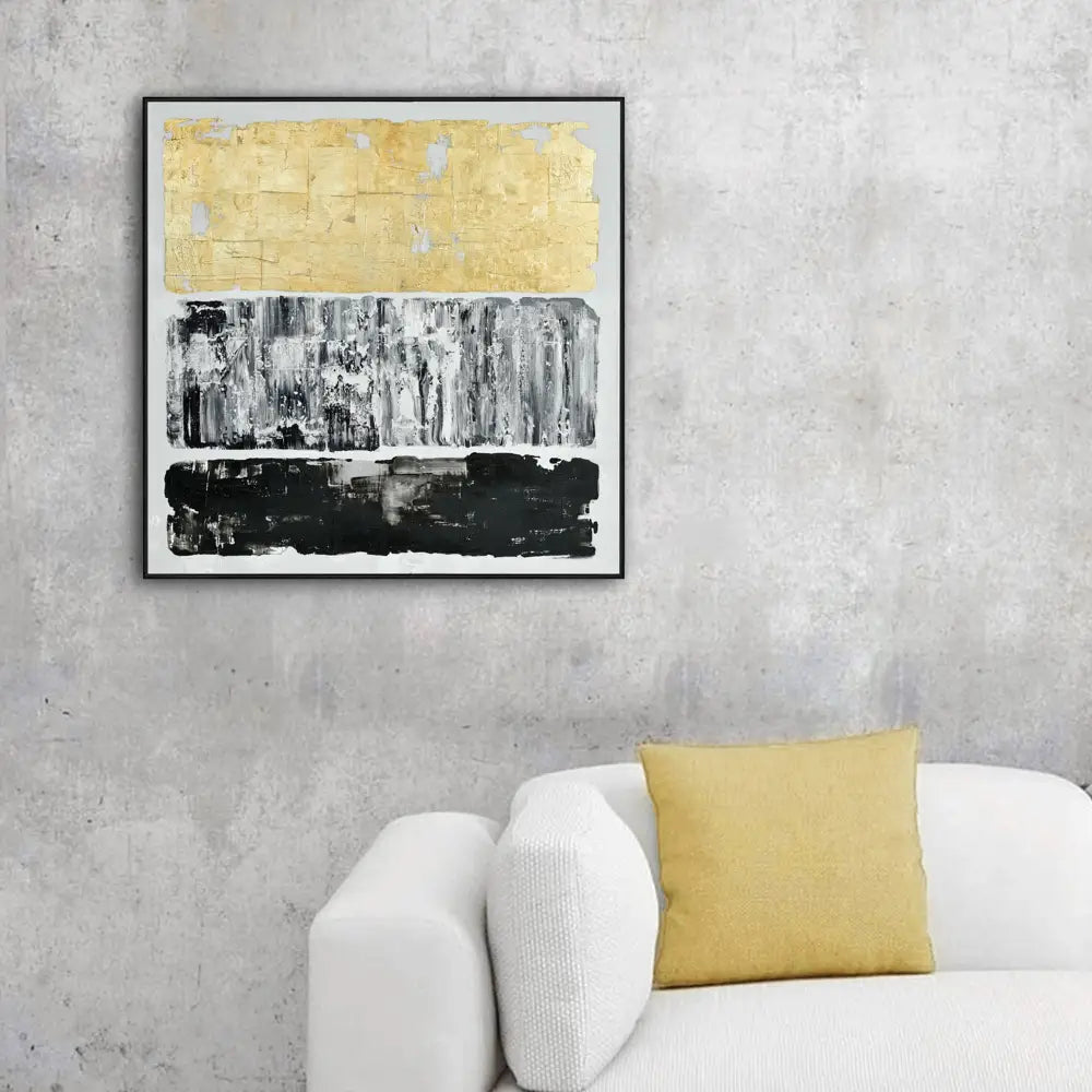 120X120cm Tonal Trilogy Black Framed Hand Painted Canvas Wall Art - Home & Garden > Wall Art