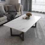 120x60cm Glossy White Minimalist Slate Coffee Table Marble Tea Table Living Room Rectangle Cocktail Side Table Solid