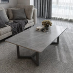 120x60cm Glossy White Minimalist Slate Coffee Table Marble Tea Table Living Room Rectangle Cocktail Side Table Solid