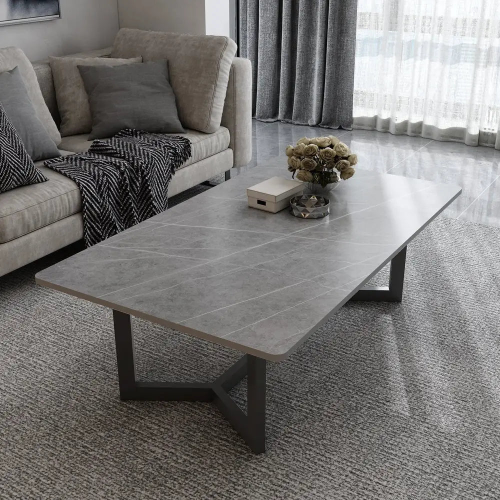 120x60cm Glossy White Minimalist Slate Coffee Table Marble Tea Table Living Room Rectangle Cocktail Side Table Solid