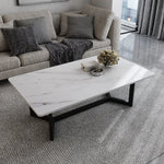 120x60cm Glossy White Minimalist Slate Coffee Table Marble Tea Table Living Room Rectangle Cocktail Side Table Solid