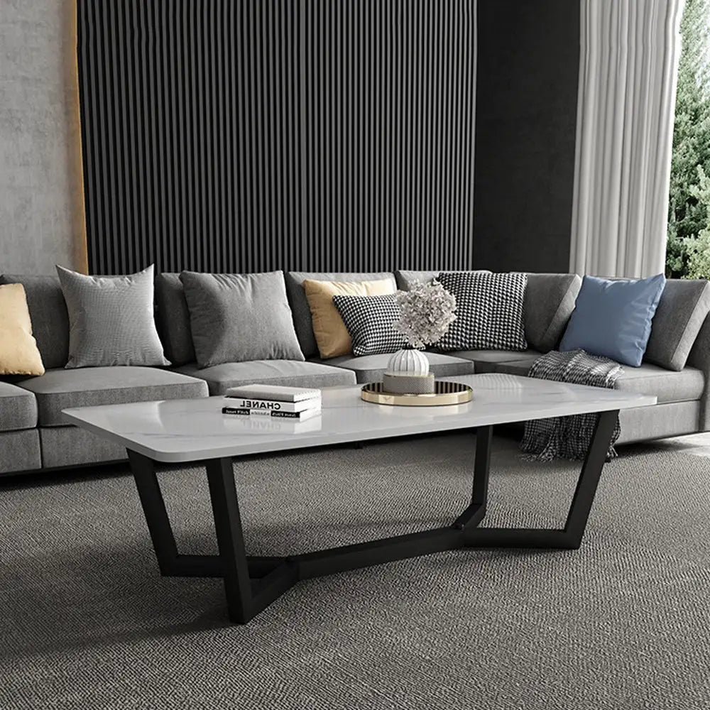 120x60cm Matte Black Minimalist Slate Coffee Table Marble Tea Table Living Room Rectangle Cocktail Side Table Solid