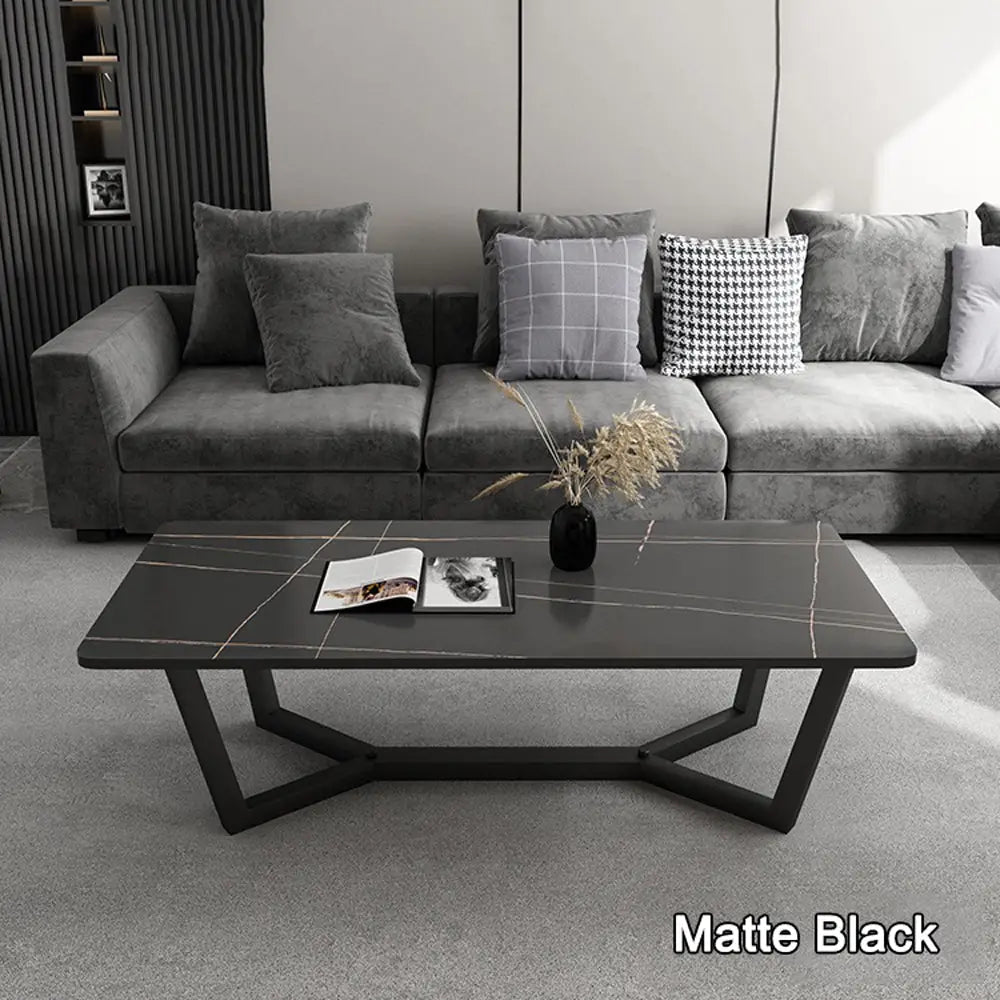 120x60cm Matte Black Minimalist Slate Coffee Table Marble Tea Table Living Room Rectangle Cocktail Side Table Solid