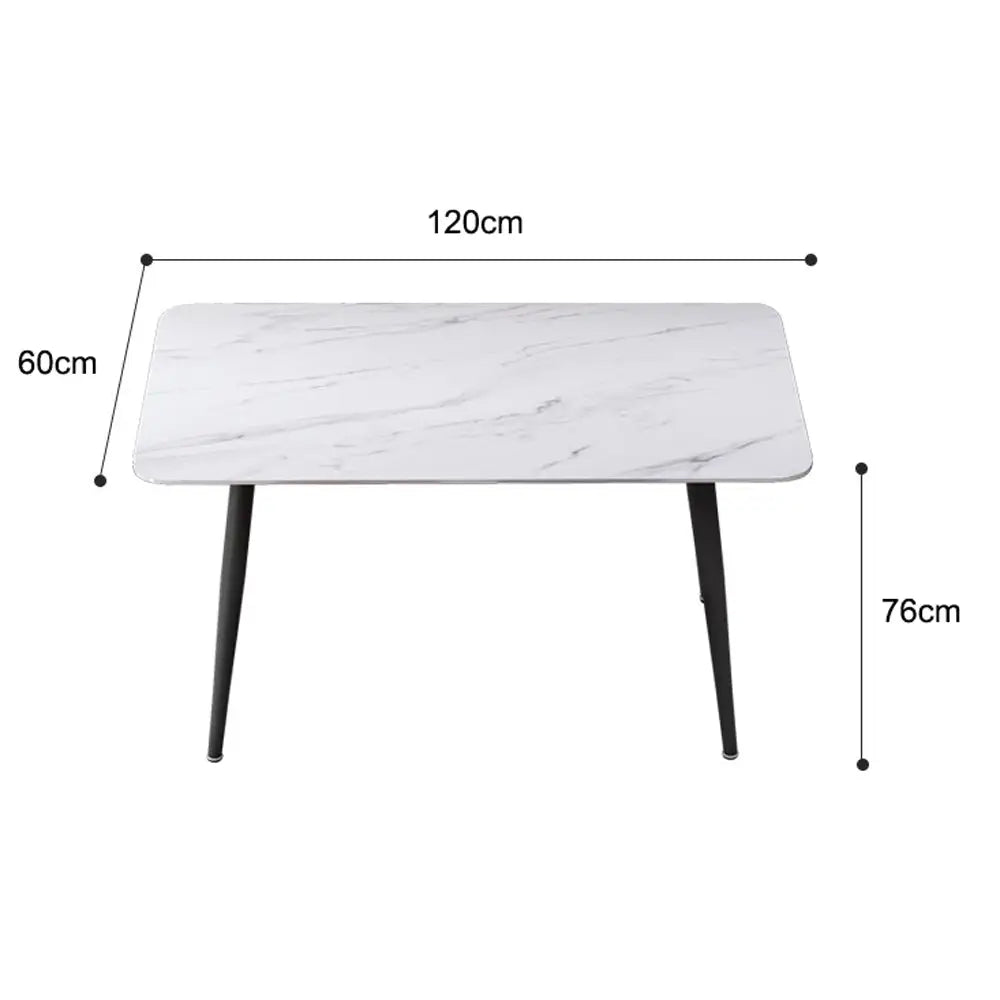 120x60cm Matte Grey Minimalist Slate Kitchen Dining Table Marble Lunch Dinner Table Solid Metal Legs - Furniture >