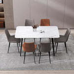 120x60cm Matte Grey Minimalist Slate Kitchen Dining Table Marble Lunch Dinner Table Solid Metal Legs - Furniture >