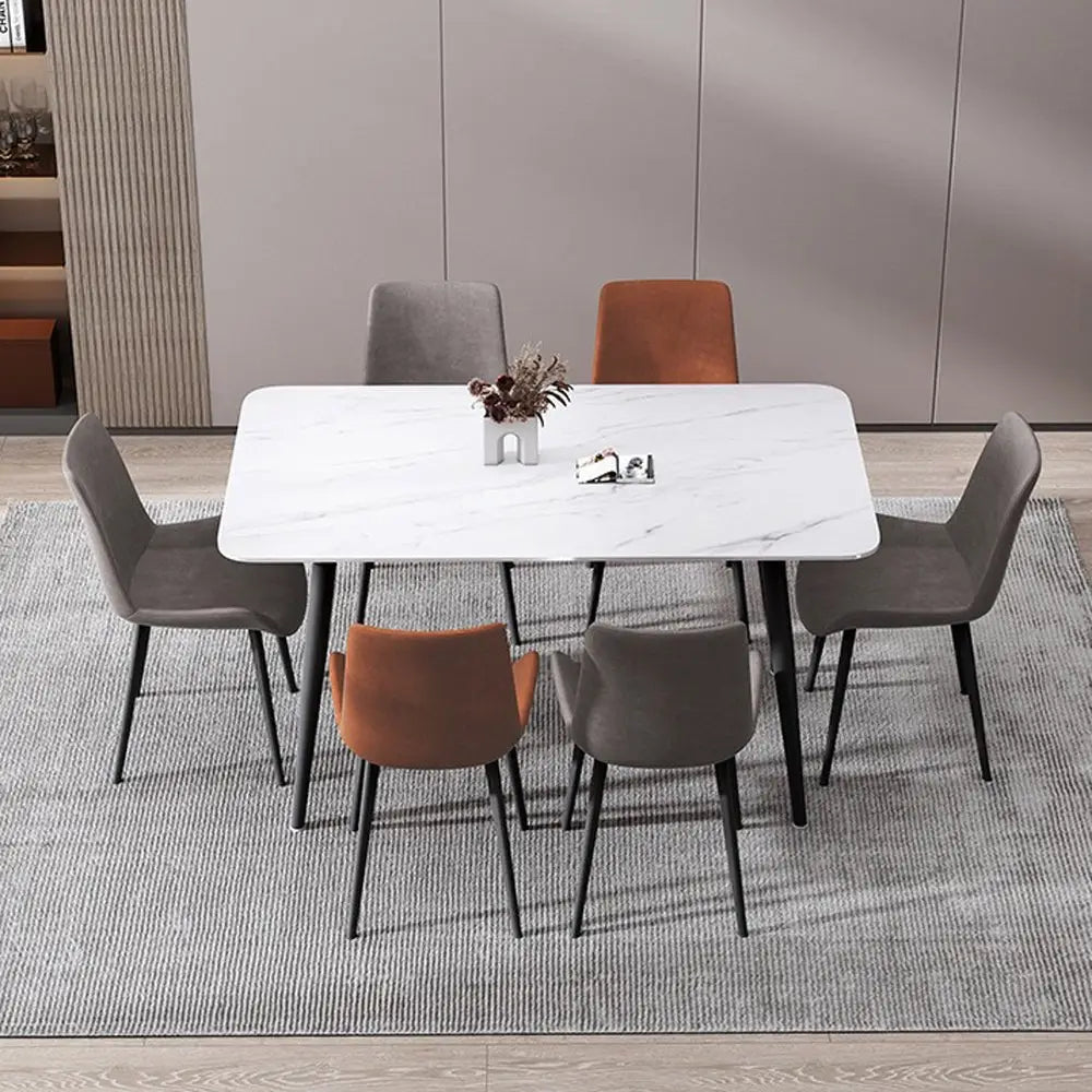 120x60cm Matte Grey Minimalist Slate Kitchen Dining Table Marble Lunch Dinner Table Solid Metal Legs - Furniture >
