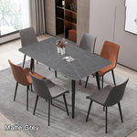 120x60cm Matte Grey Minimalist Slate Kitchen Dining Table Marble Lunch Dinner Table Solid Metal Legs - Furniture >