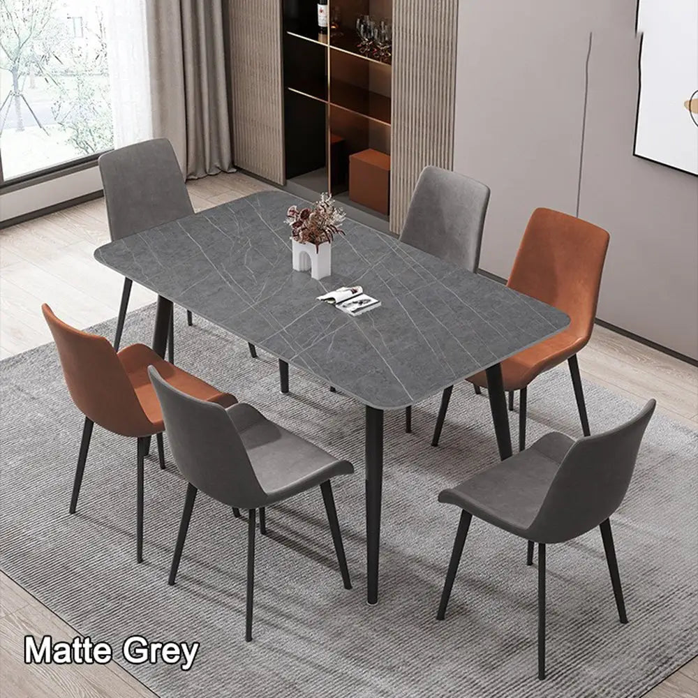 120x60cm Matte Grey Minimalist Slate Kitchen Dining Table Marble Lunch Dinner Table Solid Metal Legs - Furniture >