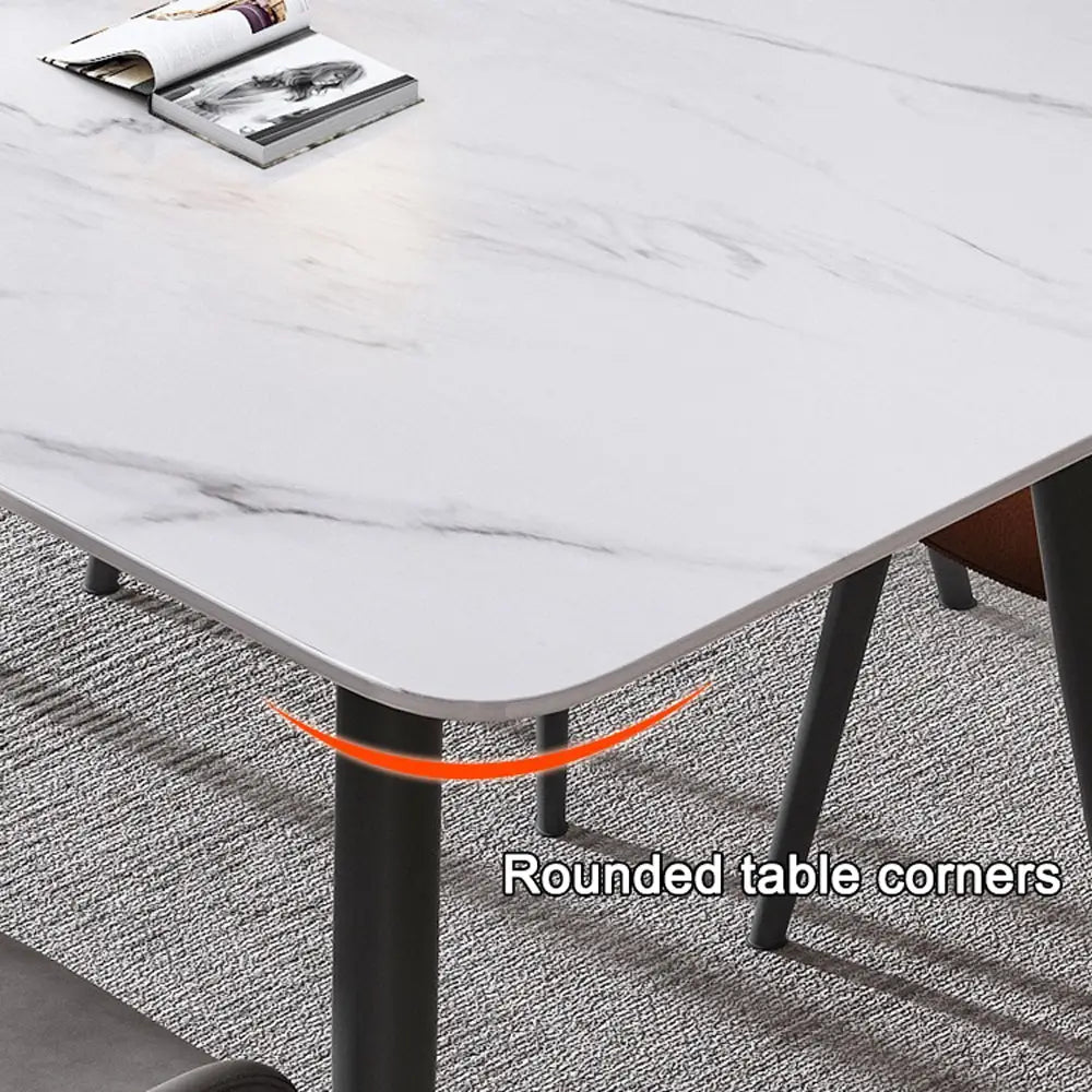 120x60cm Matte Grey Minimalist Slate Kitchen Dining Table Marble Lunch Dinner Table Solid Metal Legs - Furniture >