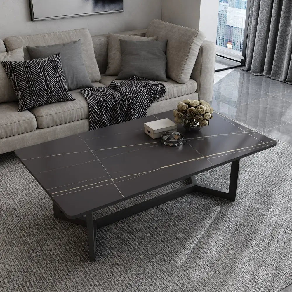 120x60cm Matte White Minimalist Slate Coffee Table Marble Tea Table Living Room Rectangle Cocktail Side Table Solid