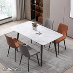 120x60cm Matte White Minimalist Slate Kitchen Dining Table Marble Lunch Dinner Table Solid Metal Legs - Furniture >