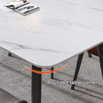 120x60cm Matte White Minimalist Slate Kitchen Dining Table Marble Lunch Dinner Table Solid Metal Legs - Furniture >