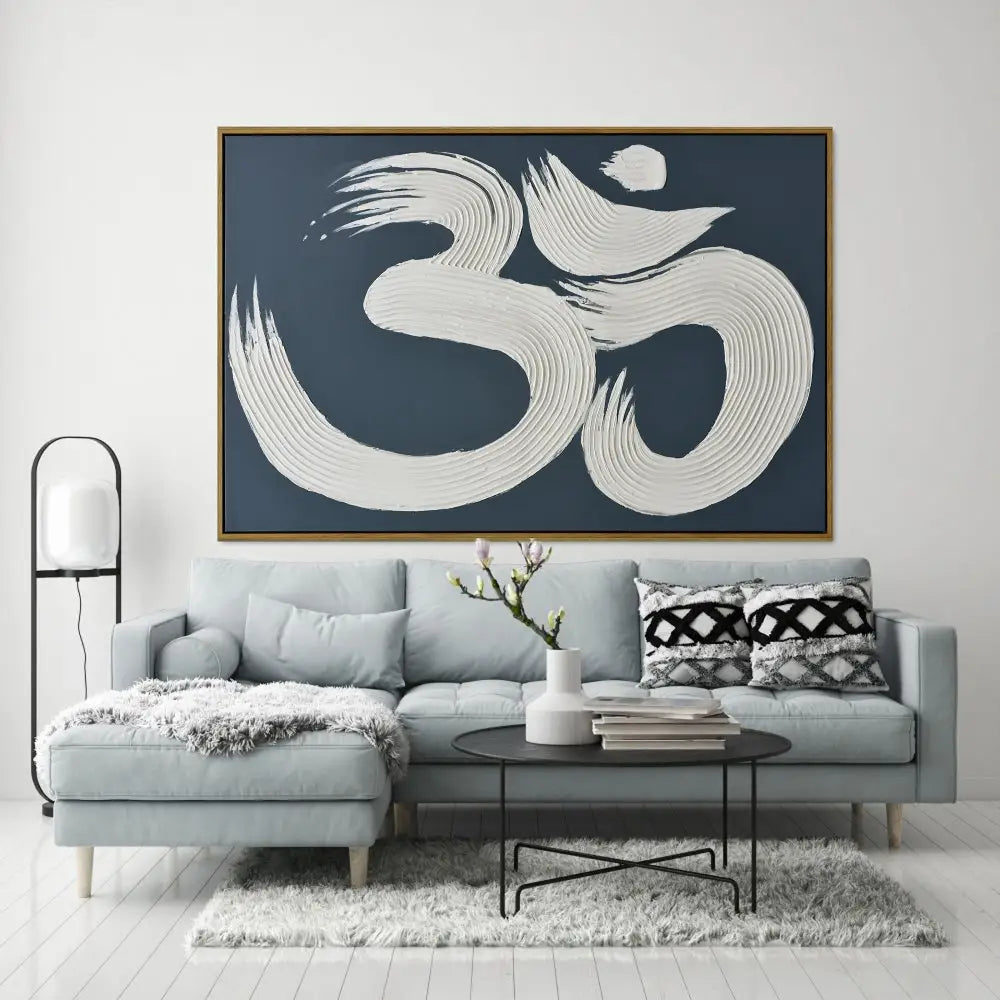 120X80cm Modern Mantra: Echoes of AUM Dark Wood Framed Hand Painted Canvas Wall Art - Home & Garden > Wall Art