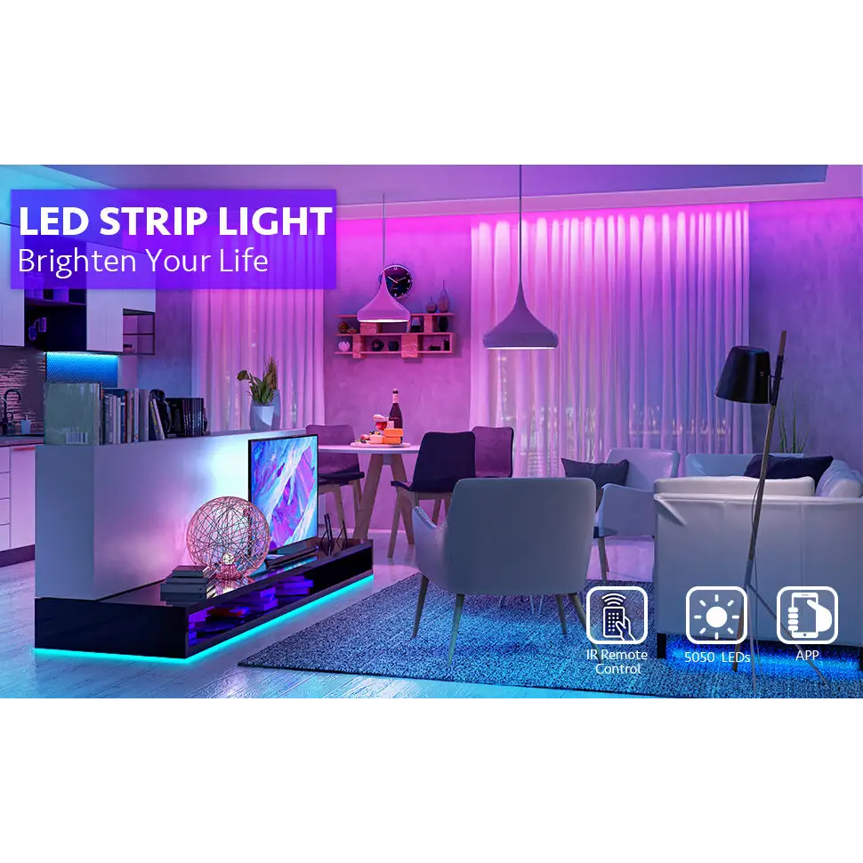 12M LED Strip Lights Rope Light for Bedroom and Home (5050 Lights Strip App with Remote Control) - Home & Garden >