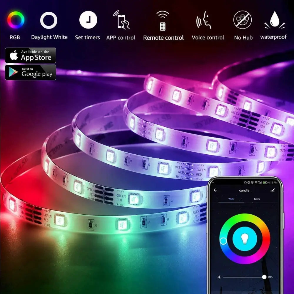 12M LED Strip Lights Rope Light for Bedroom and Home (5050 Lights Strip App with Remote Control) - Home & Garden >