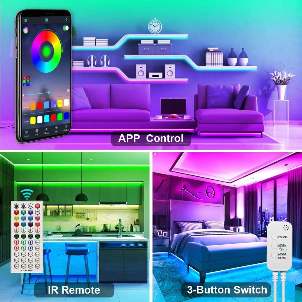 12M LED Strip Lights Rope Light for Bedroom and Home (5050 Lights Strip App with Remote Control) - Home & Garden >
