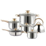 12Piece Cookware Set Kitchen Stainless Steel Stock Pot Pan Sets Saucepan Casserole - Home & Garden > Kitchenware