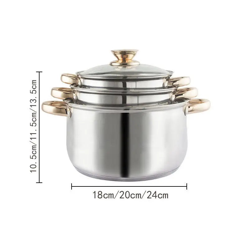 12Piece Cookware Set Kitchen Stainless Steel Stock Pot Pan Sets Saucepan Casserole - Home & Garden > Kitchenware