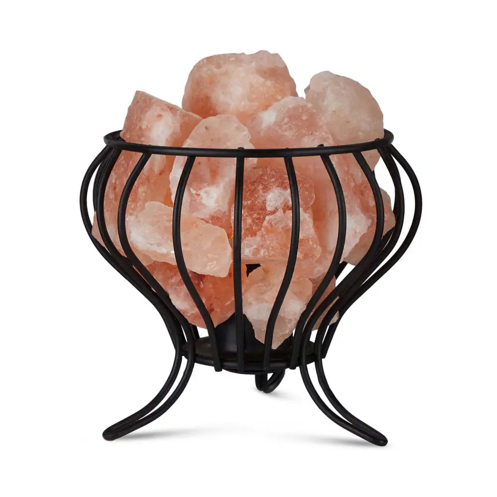 12V 12W Bud Iron Basket Himalayan Pink Salt Lamp Rock Crystal Light Bulb On/Off - Home & Garden > Lighting > Table Lamps