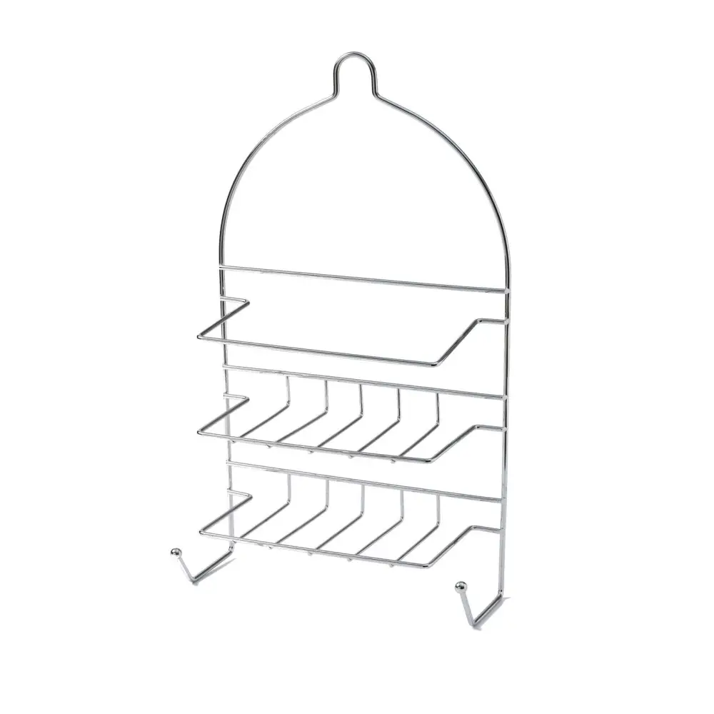 12x 2-Tier Shower Caddy Bath Rack Chrome Hanging Hook Basket 25 x 10 x 43cm - Silver - Home & Garden > Bathroom