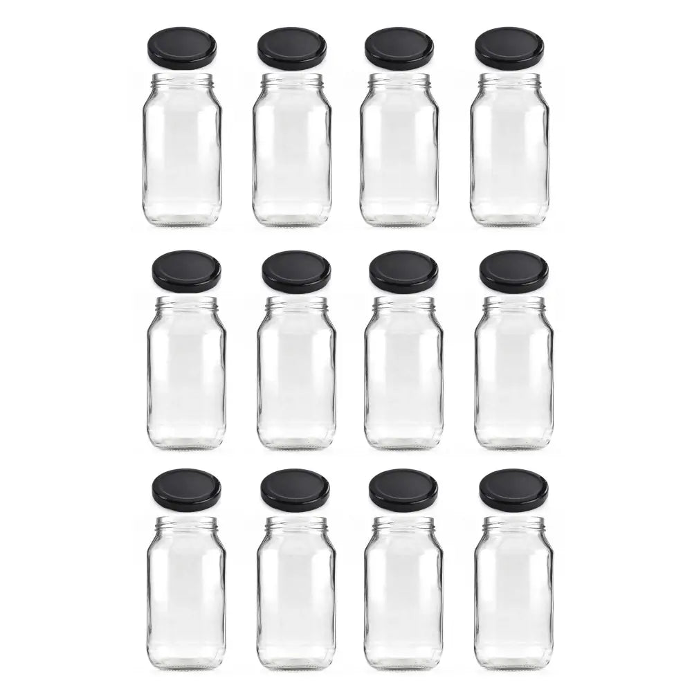 12x 750ml Flint Glass Jars + Twist Lids - Round Food Storage Preserving Jar - Home & Garden > Storage