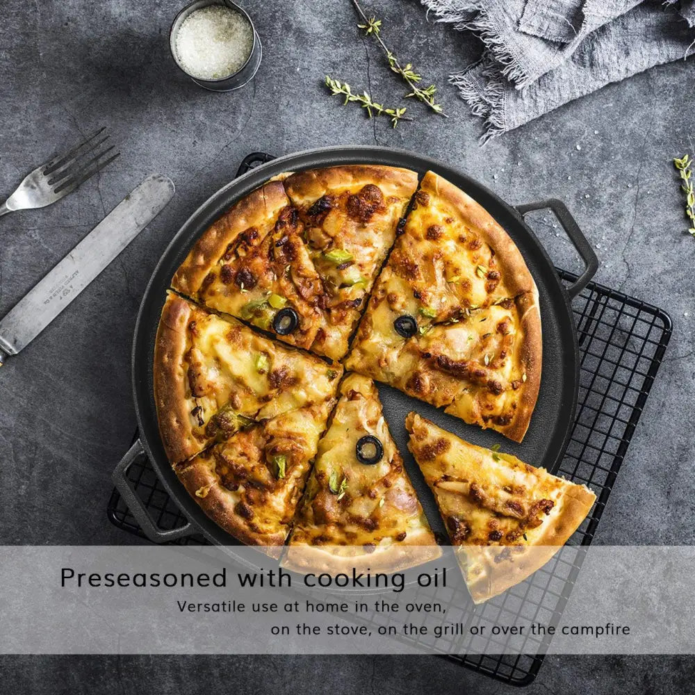13.5’’ 35cm Pre-Seasoned Cast Iron Pizza Baking Pan Cooking Griddle Stove Oven Grill Campfire - Home & Garden >