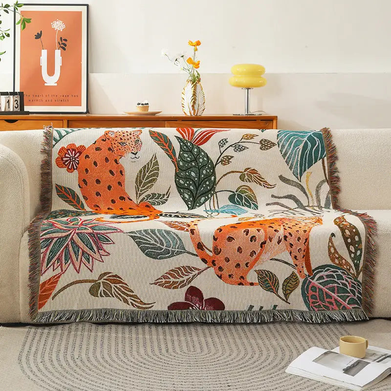 130*160cm Leopard Print Jacquard Blanket - Multi-Function Design - Home & Garden > Bedding > Blankets & Throws