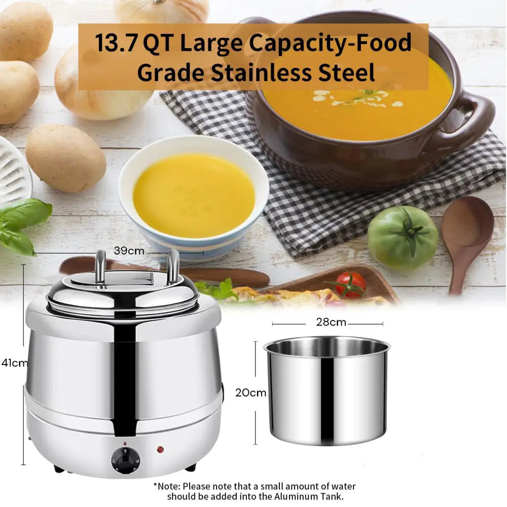 13L Restaurant Electric Buffet Food Warmer Commercial Food Warmers Soup Warmer Silver - Appliances > Kitchen Appliances