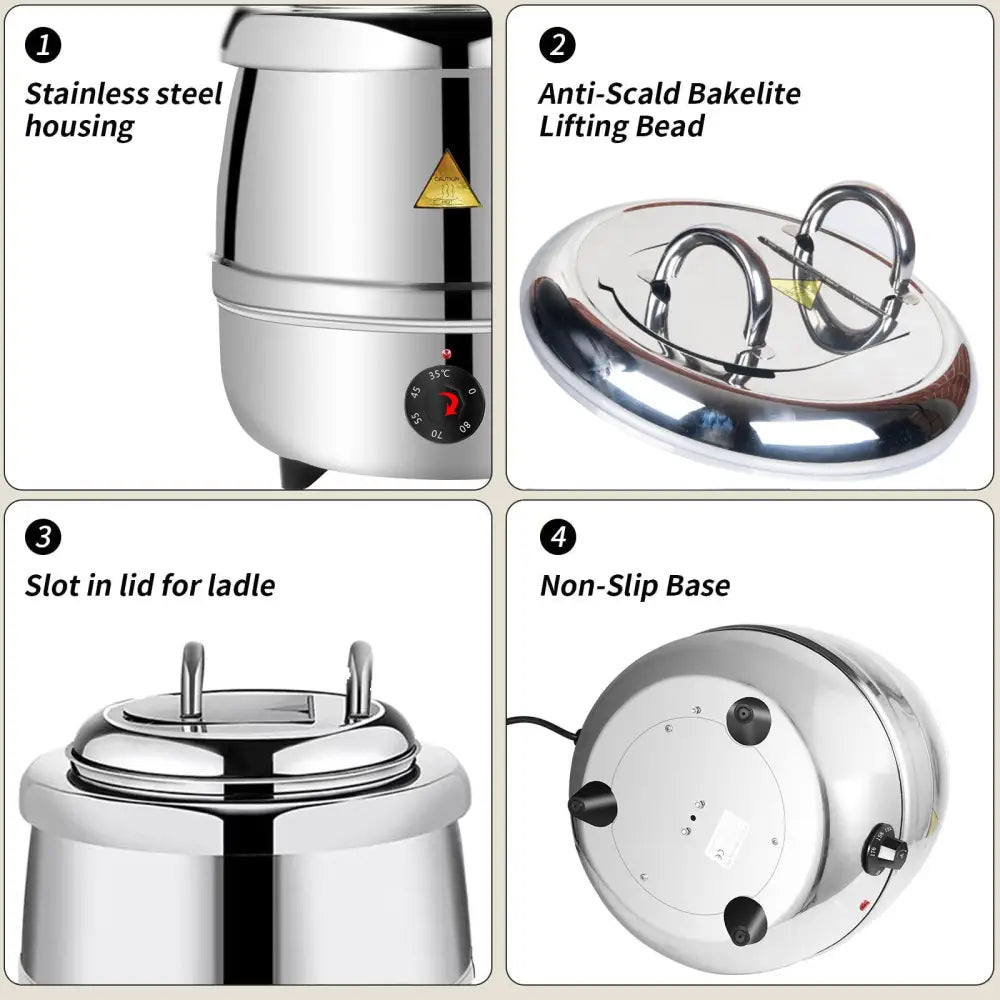 13L Restaurant Electric Buffet Food Warmer Commercial Food Warmers Soup Warmer Silver - Appliances > Kitchen Appliances