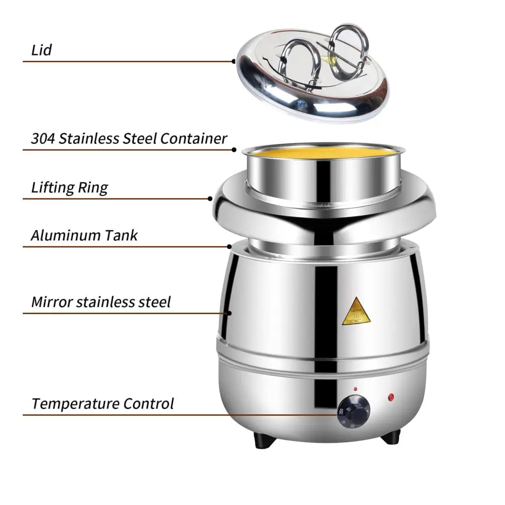 13L Restaurant Electric Buffet Food Warmer Commercial Food Warmers Soup Warmer Silver - Appliances > Kitchen Appliances