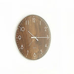 14-inch Round Wall Clock Silent Non-Ticking Quartz Battery Operated Wood Grain - Home & Garden > Decor