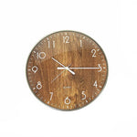 14-inch Round Wall Clock Silent Non-Ticking Quartz Battery Operated Wood Grain - Home & Garden > Decor