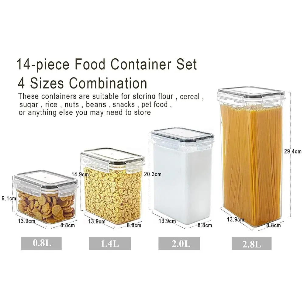 14 Pieces Airtight Food Storage Containers and BPA Free Plastic with Easy Lock Black Lids Labels for Kitchen - Home &