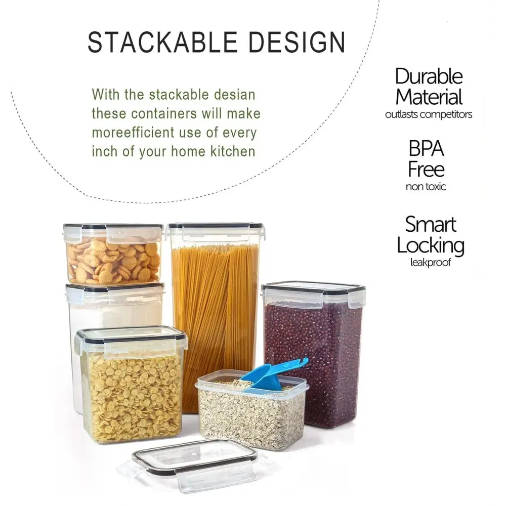14 Pieces Airtight Food Storage Containers and BPA Free Plastic with Easy Lock Black Lids Labels for Kitchen - Home &