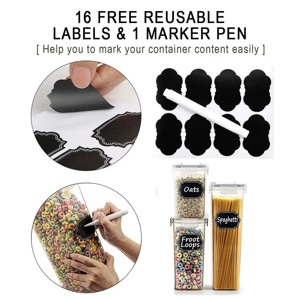 14 Pieces Airtight Food Storage Containers and BPA Free Plastic with Easy Lock Black Lids Labels for Kitchen - Home &