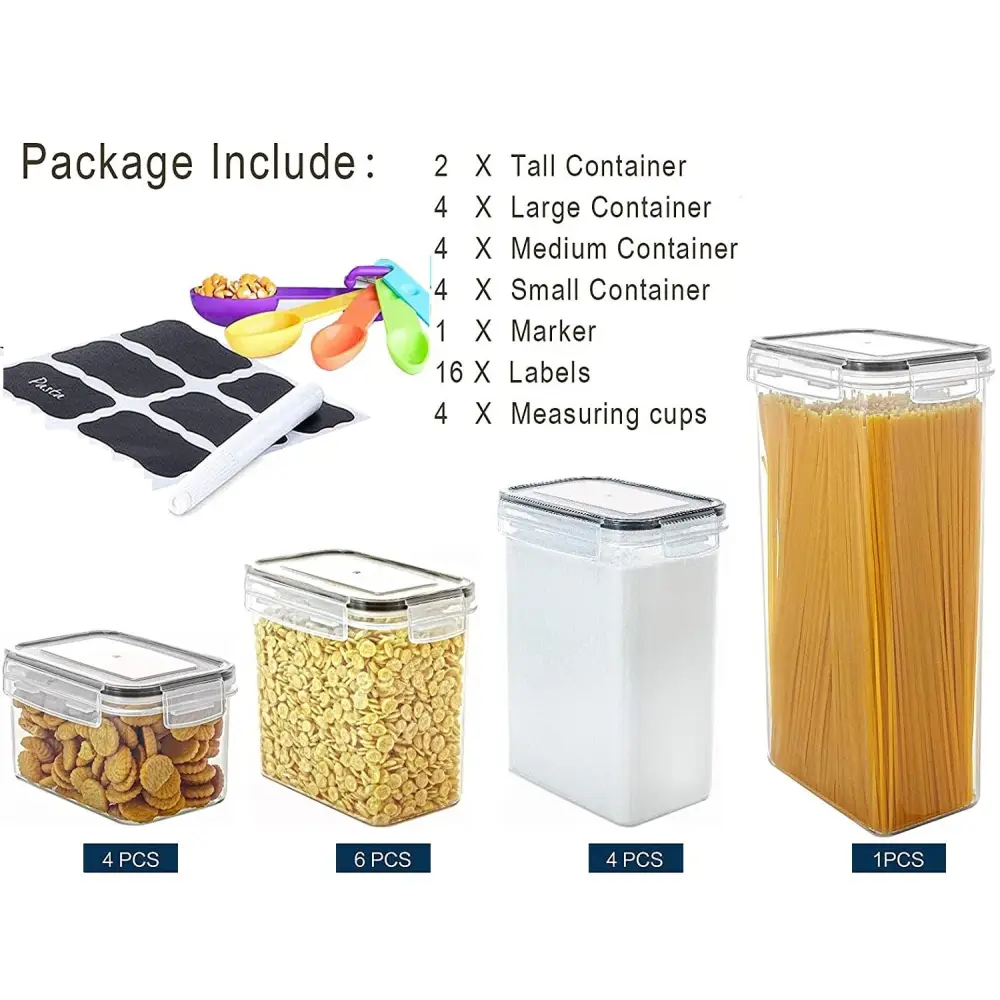 14 Pieces Airtight Food Storage Containers and BPA Free Plastic with Easy Lock Black Lids Labels for Kitchen - Home &
