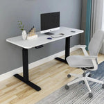 140cm Standing Desk Height Adjustable Sit Stand Motorised White Dual Motors Frame Black Top - Furniture > Office