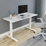 140cm Standing Desk Height Adjustable Sit Stand Motorised White Dual Motors Frame Black Top - Furniture > Office