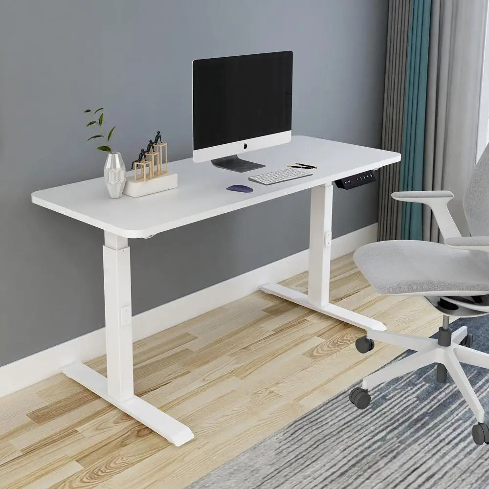 140cm Standing Desk Height Adjustable Sit Stand Motorised White Dual Motors Frame Black Top - Furniture > Office