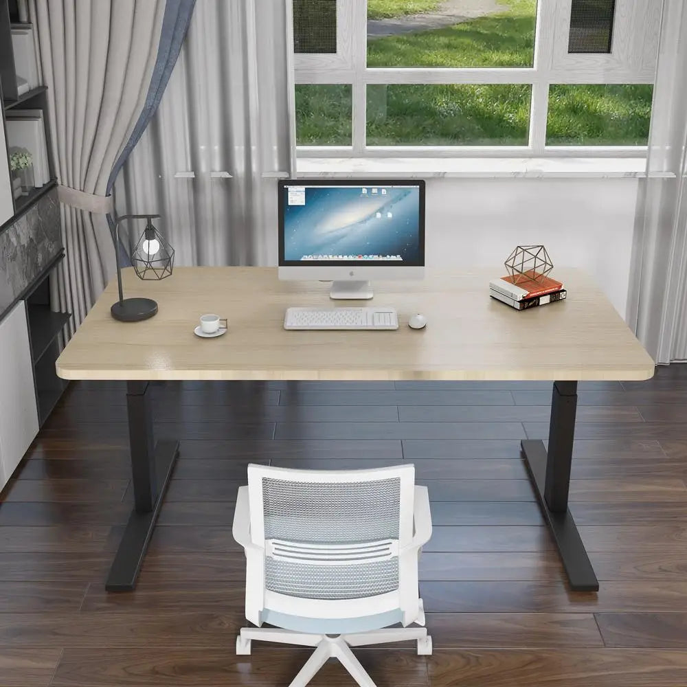 140cm Standing Desk Height Adjustable Sit Stand Motorised White Dual Motors Frame Black Top - Furniture > Office