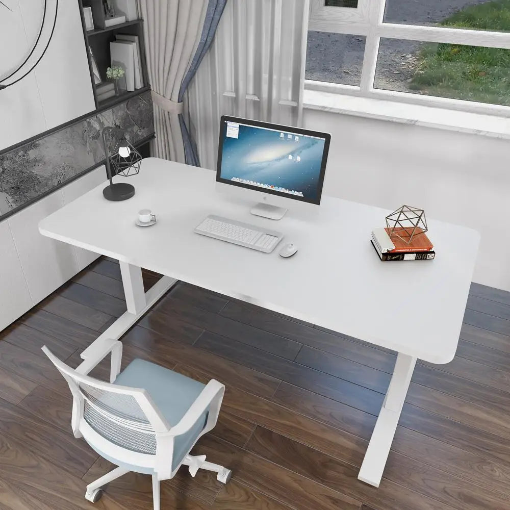 140cm Standing Desk Height Adjustable Sit Stand Motorised White Dual Motors Frame Black Top - Furniture > Office