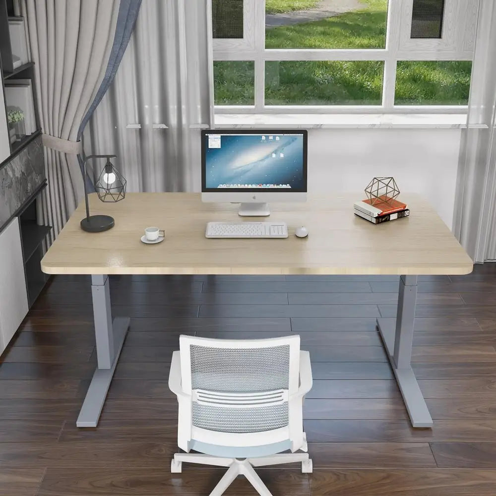 140cm Standing Desk Height Adjustable Sit Stand Motorised White Dual Motors Frame Black Top - Furniture > Office