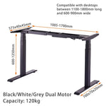 140cm Standing Desk Height Adjustable Sit Stand Motorised White Dual Motors Frame Black Top - Furniture > Office