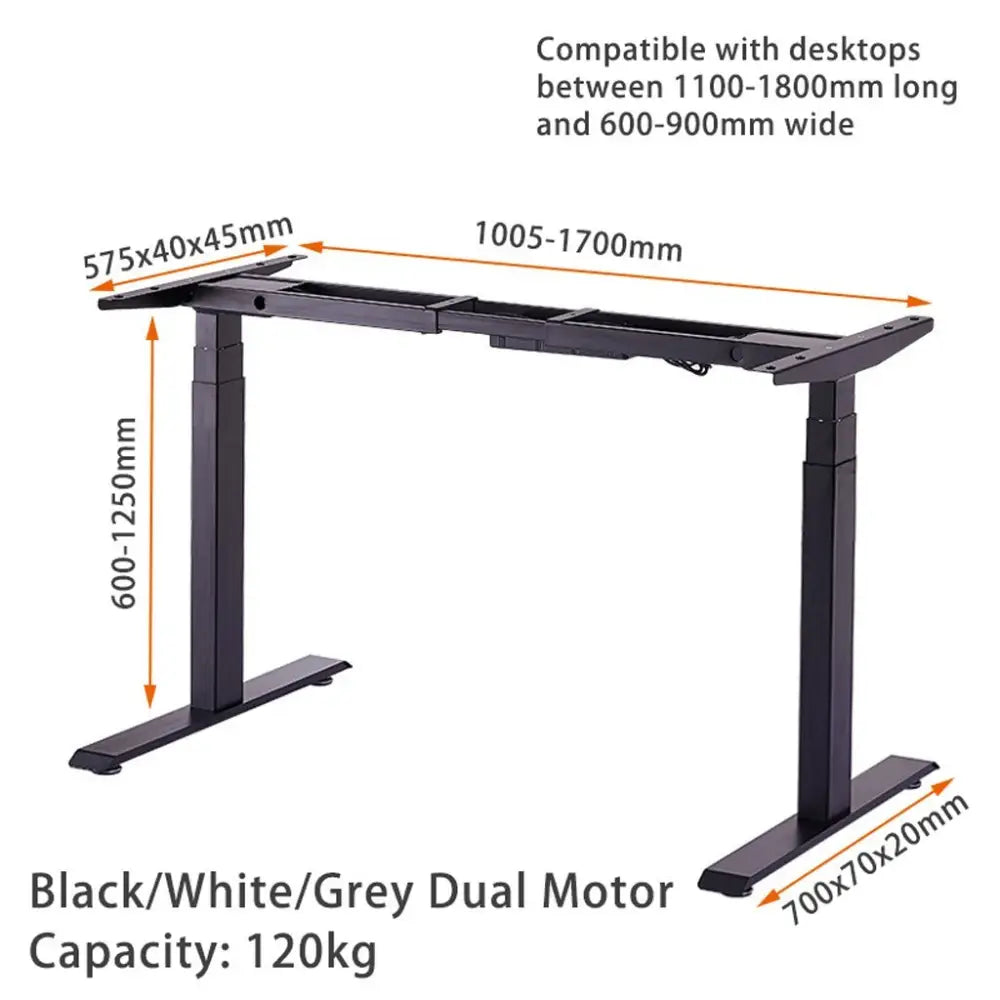 140cm Standing Desk Height Adjustable Sit Stand Motorised White Dual Motors Frame Black Top - Furniture > Office