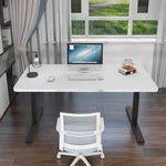 140cm Standing Desk Height Adjustable Sit Stand Motorised White Dual Motors Frame Black Top - Furniture > Office