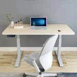 140cm Standing Desk Height Adjustable Sit Stand Motorised White Dual Motors Frame Black Top - Furniture > Office