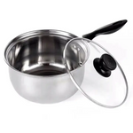 14cm Stainless Steel Milk Pot with Glass Lid Coffee Warmer w Handle - Home & Garden > Kitchenware