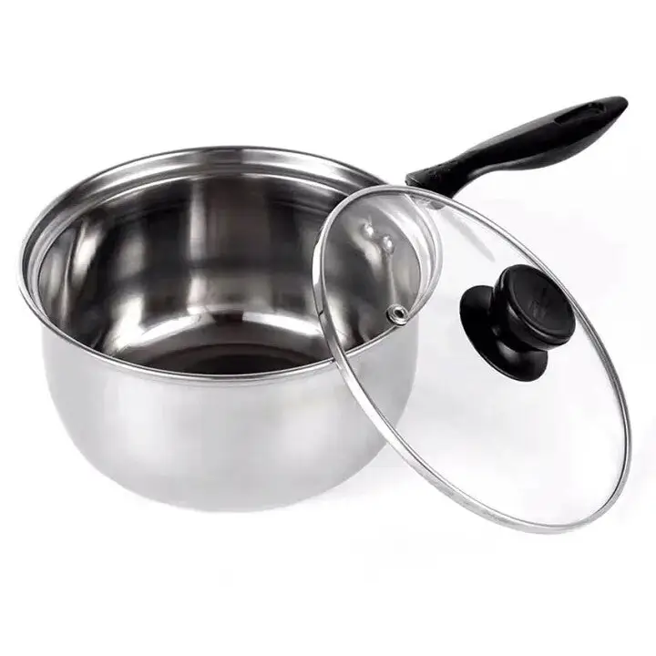 14cm Stainless Steel Milk Pot with Glass Lid Coffee Warmer w Handle - Home & Garden > Kitchenware